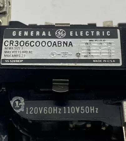 General Electric CR306C000ABNA Magnetic Starter, 600VAC 27A, Full Load 10HP 