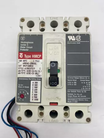 Westinghouse HMCP100R3C Circuit Breaker 600VAC/250VDC 100Amps 