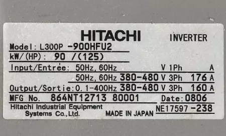 Hitachi L300P-900HFU2 Inverter 125HP 