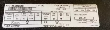 Allen-Bradley 150-A180NBD SER.B SMC Plus™ Motor Controller 150HP 460VAC 180A 