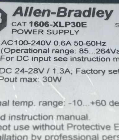 Allen-Bradley 1606-XLP30E SA Power Supply, In 100-240VAC 0.6A, Out 24VDC 1.3A 