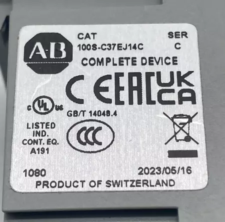 Allen-Bradley 100S-C37EJ14C SER.C Contactor, 600VAC 37A, 24VDC Coil 
