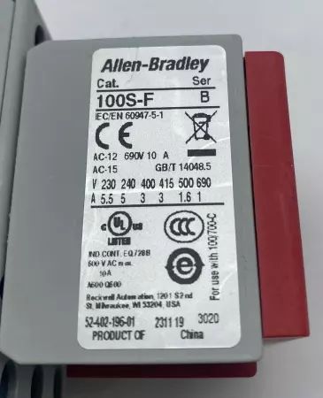 Allen-Bradley 100S-C37EJ14C SER.C Contactor, 600VAC 37A, 24VDC Coil 
