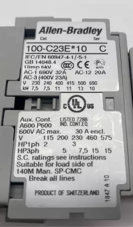 Allen-Bradley 100S-C23EJ14C SER.C Contactor, 600VAC 23A, 24VDC Coil 