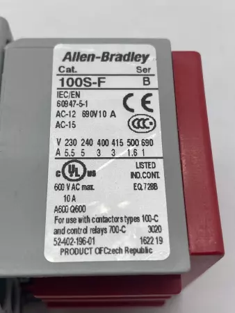 Allen-Bradley 100S-C23EJ404C SER.C Contactor, 600VAC 23A, 24VDC Coil 