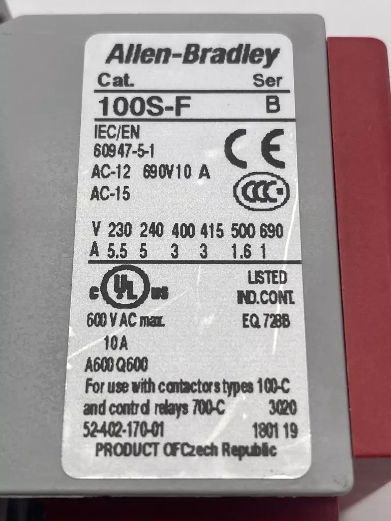 Allen-Bradley 100S-C09EJ23C SER.A Contactor, 600VAC 9A, 24VDC Coil 