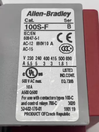 Allen-Bradley 100S-C09EJ23C SER.A Contactor, 600VAC 9A, 24VDC Coil 