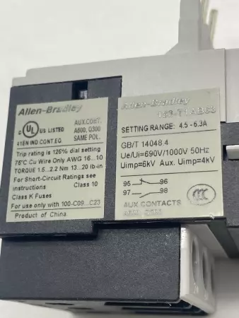 Allen-Bradley 193-T1AB63 SER.A Thermal Overload Relay, 690V 4.5-6.3Amp 