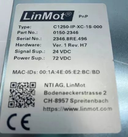 LinMot C1250-IP-XC-1S-000 Ethernet IP Drive, 24-72VDC 25A,  PN 0150-2346 