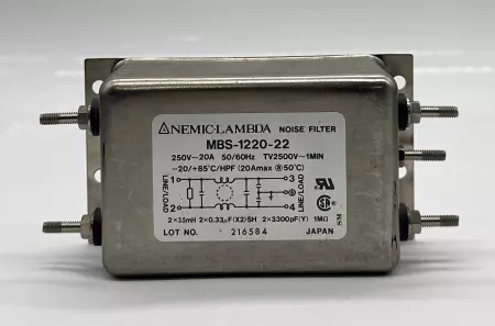 Nemic-Lambda MBS-1220-22 Noise Filter, 250V~20A 