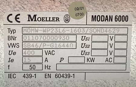 Moeller MDMW-WP23L6-1603/SOND4629 Modan 6000 Power Box, 400VAC 15A 