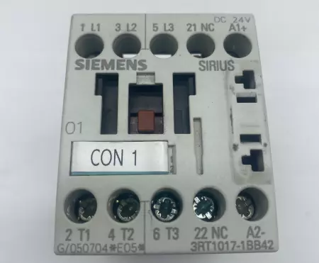 Siemens 3RT1017-1BB42 Contactor, 600VAC 20A 