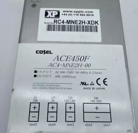 Cosel RC4-MNE2H-XDK Power Supply, In 100-240VAC 6.22Amp, Out 24VDC 450W 