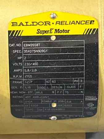 Baldor-Reliance EBM3558T AC Super-E® Motor, 2HP Frame 145T 