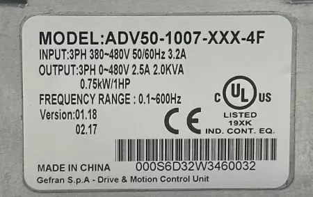 Gefran ADV50-1007-XXX-4F SIEIDrive Frequency Inverter Speed Controller 1HP 