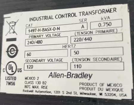 Allen-Bradley 1497-H-BASX-0-N SER.A Industrial Control Transformer, 0.75kVA 