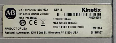 Allen-Bradley MPAR-B3100E-M2A MP Series Electric Cylinder, 100mm Stroke 