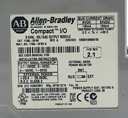 Allen-Bradley 1769-OF8V SER.A CompactLogix™ Analog Volt Output Module 