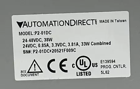 AutomationDirect P2-01DC Productivity Power Supply, In: 24-48VDC, Out: 24VDC 