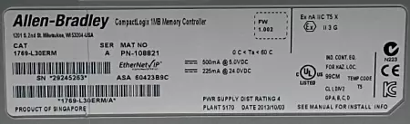 Allen-Bradley 1769-L30ERM SER.A CompactLogix 1MB Motion Controller EtherNet 