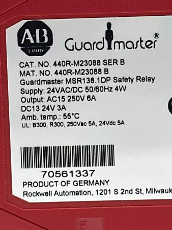 Allen-Bradley 440R-M23088 Guardmaster® Safety Relay 24VAC/DC 4W 