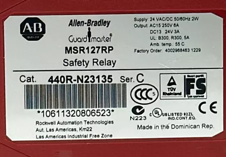 Allen-Bradley 440R-N23135 Guardmaster® Safety Relay 24VAC/DC 2W 
