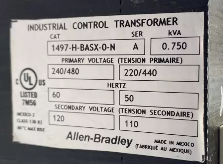 Allen-Bradley 1467-H-BASX-0-N SER.A Industrial Control Transformer 0.75kVA 