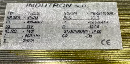 Indutron S.C. 1TO250 Transformer 250VA, 400-480VAC to 24VDC 