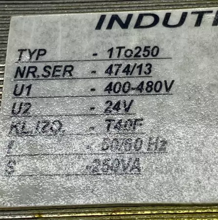 Indutron S.C. 1TO250 Transformer 250VA, 400-480VAC to 24VDC 