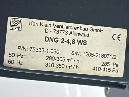 Karl Klein DNG 2-4 Blower, 2W Motor, 310-350m³/h at 60Hz 