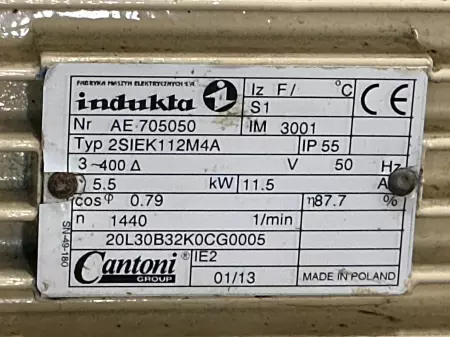 Indukta AE 705050 AC Motor, 5.5kW/7.4HP 