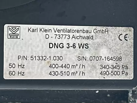 Karl Klein DNG 3-6 WS Blower 430-510m³/h  W/2D56K50-2W Motor 150W 