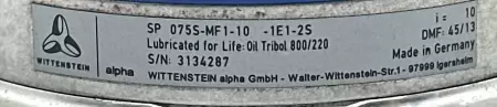 Alpha Wittenstein SP 075S-MF1-10 Gear Reducer Ratio 10:1 