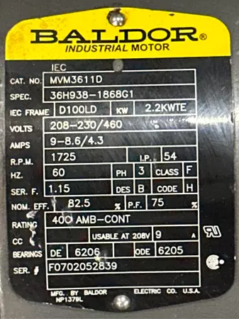 Baldor MVM3611D AC Motor / Speed Reducer Assembly, 3HP 