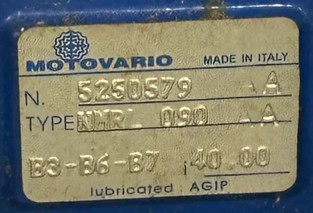 Motovario T80B4 Gearmotor 1.20HP, with Gearbox Ratio 40:1 PN:5250579 