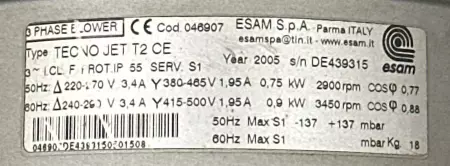 Esam SPA TECNO JET T2 CE AC Motor 1.20HP W/Blower Assembled 
