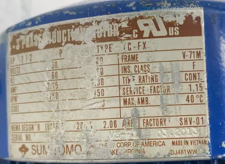 Sumitomo TC-FX 3-Phase Induction Motor, 1/2HP Frame V-71M 