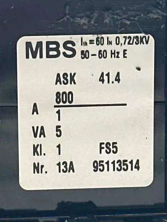 Nortronics ASK 41.4 MBS Transducer Current Transformer 800/1A 