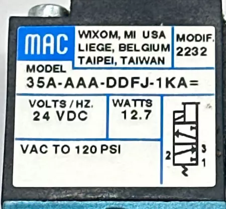 MAC 35A-AAA-DDFJ-1KA Solenoid Valve 24VDC 12.7W 