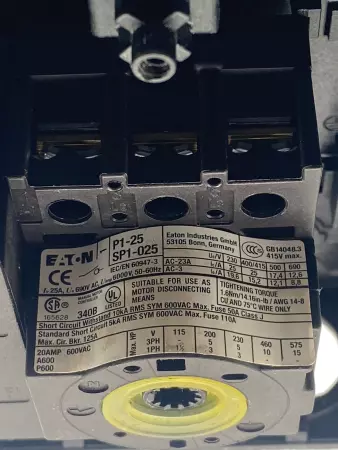 Eaton P1-25 SPI-025 Manual Motor Controller, 600VAC 23Amp 