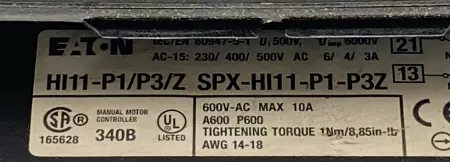 Eaton P1-25 SPI-025 Manual Motor Controller, 600VAC 23Amp 