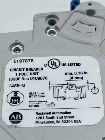 Allen-Bradley 1489-M1C060 SER.D 1-Pole Circuit Breaker, 480Y/277V 6Amp 