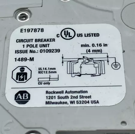 Allen-Bradley 1489-M1C040 SER.D 1-Pole Circuit Breaker, 480Y/277V 4Amp 