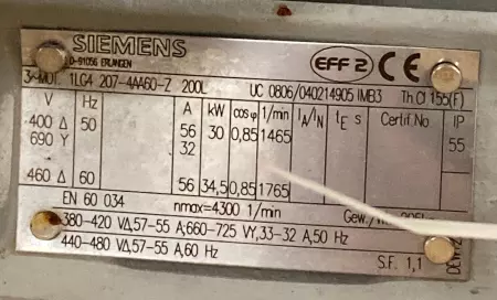 Siemens 1LG4-207-4AA60-Z AC Motor 46HP 