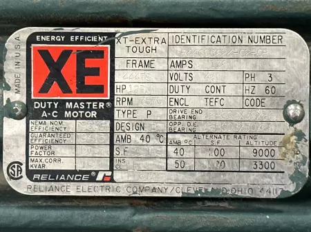 Reliance Electric P44G0362K-G2-0P Duty Master® AC Motor 125 HP, Frame 444TS 
