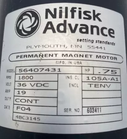 Nilfisk Advance 56407431 DC Permanent Magnet Motor, 0.75HP 