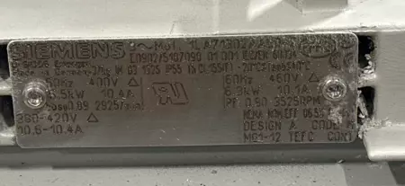 Siemens 1LA71302AA90 AC Motor, 6.3kW/8.44HP 