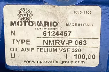 Motovario NMRV-P 063 Worm Gear Reducer Ratio 100:1 