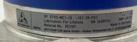 Alpha Wittenstein SP 075S-MC1-10-1E1-2K-PS1 Gear Speed Reducer, Ratio 10:1 