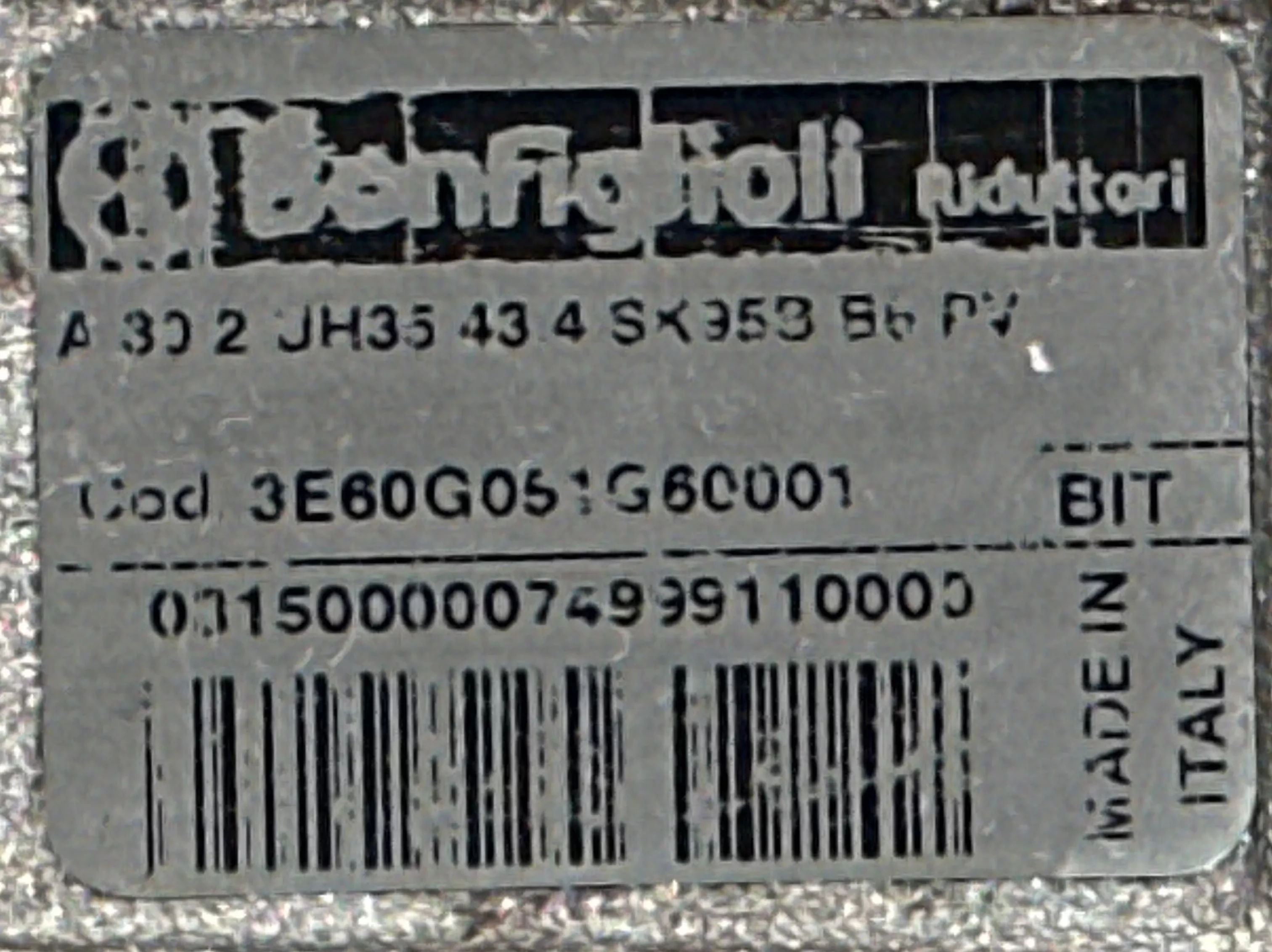 Bonfiglioli 3E60G051G60001 Right Angle Speed Reducer, Ratio 43.4:1 